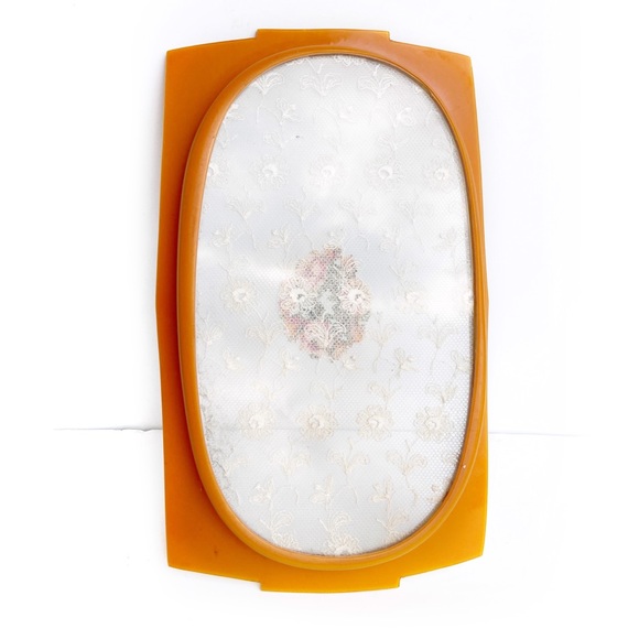 Vintage Bakelite Tray w/ Lace Encased in Glass - Picture 5 of 6